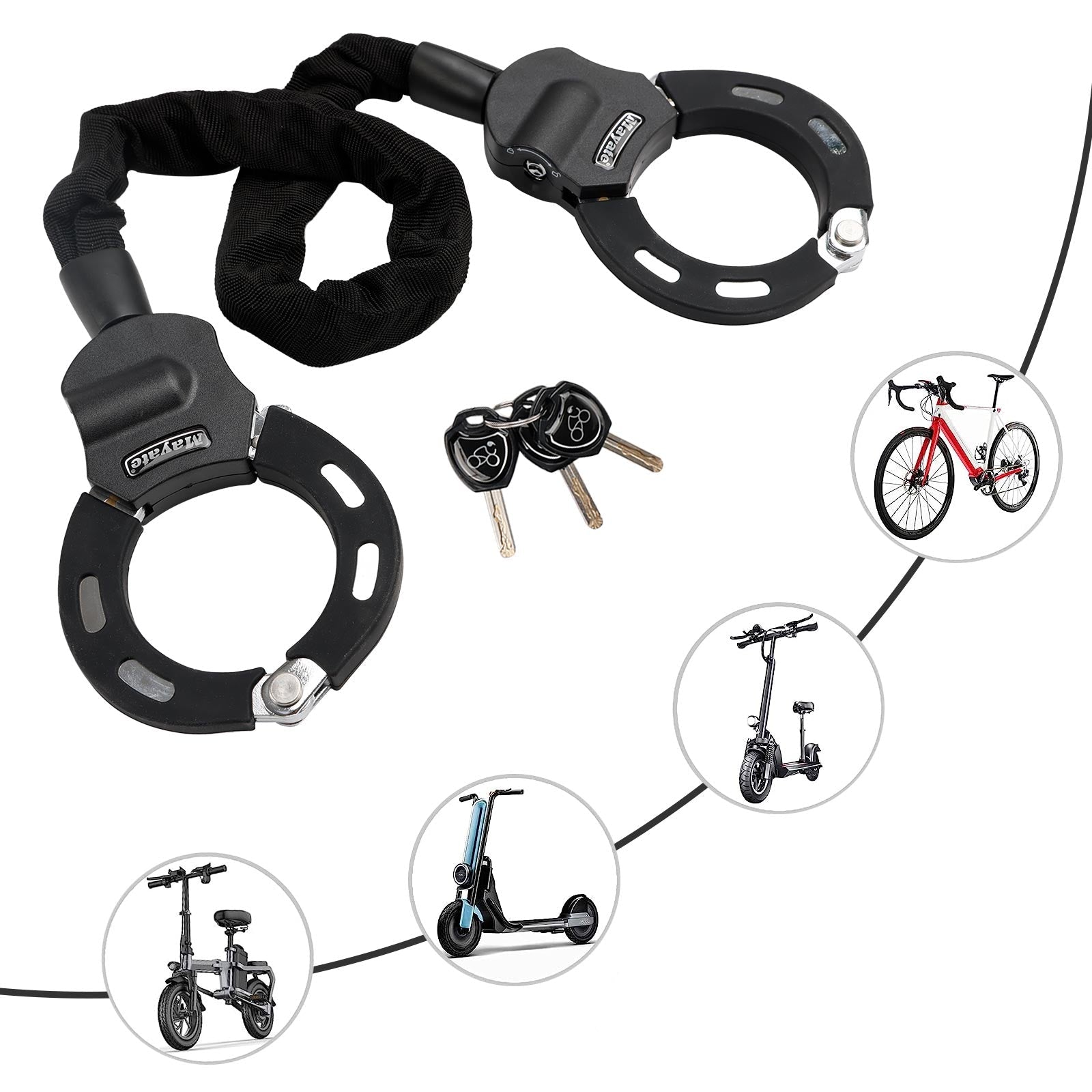 Lucchetto per scooter elettrico per bici da moto con chiave Lucchetto a catena da 60 cm antifurto con borsa