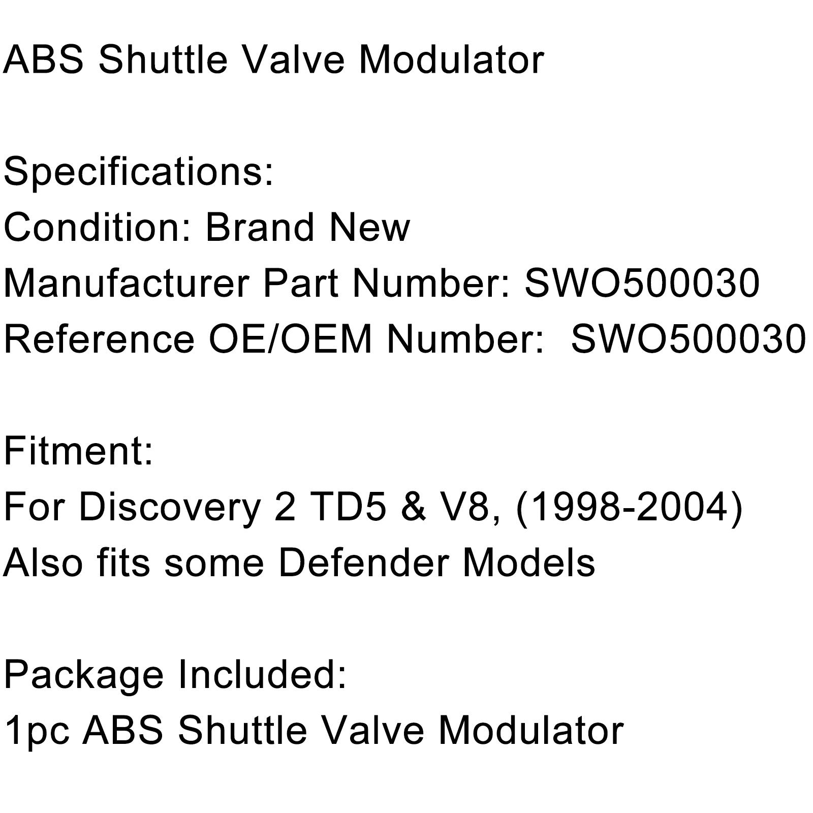 Modulatore valvola a navetta in ABS completo per Defender &amp; Discovery 2 - SWO500030 Generico