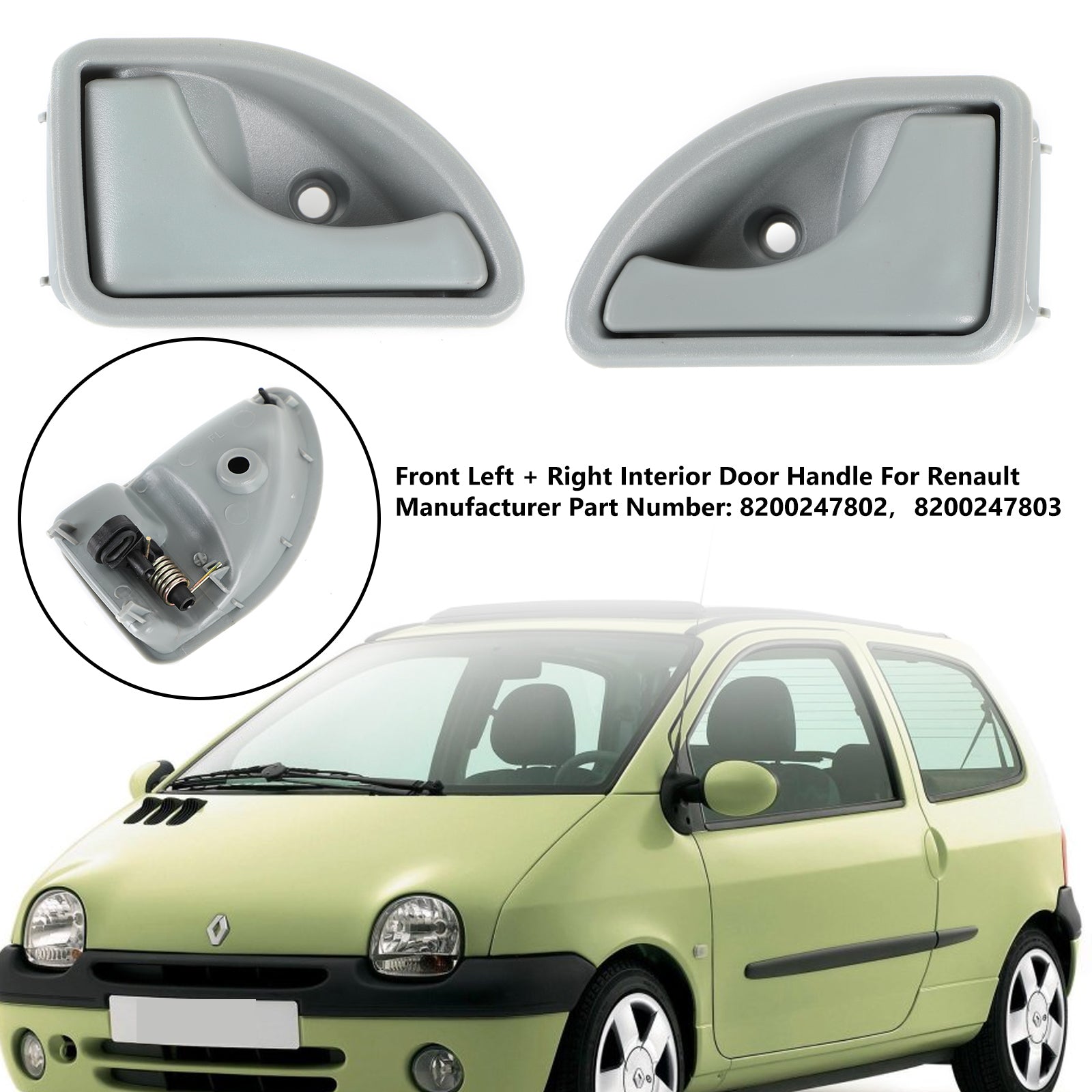 2X Poignée Intérieure De Porte Grise Avant Gauche + Droite Pour Renault Kangoo Twingo I Generic