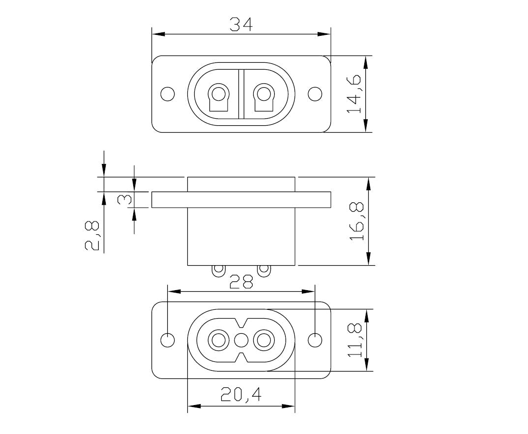 Presa di corrente femmina a 2 pin IEC320 C7 da 20 pezzi con interruttore 2.5A 250V per barca AC-20A