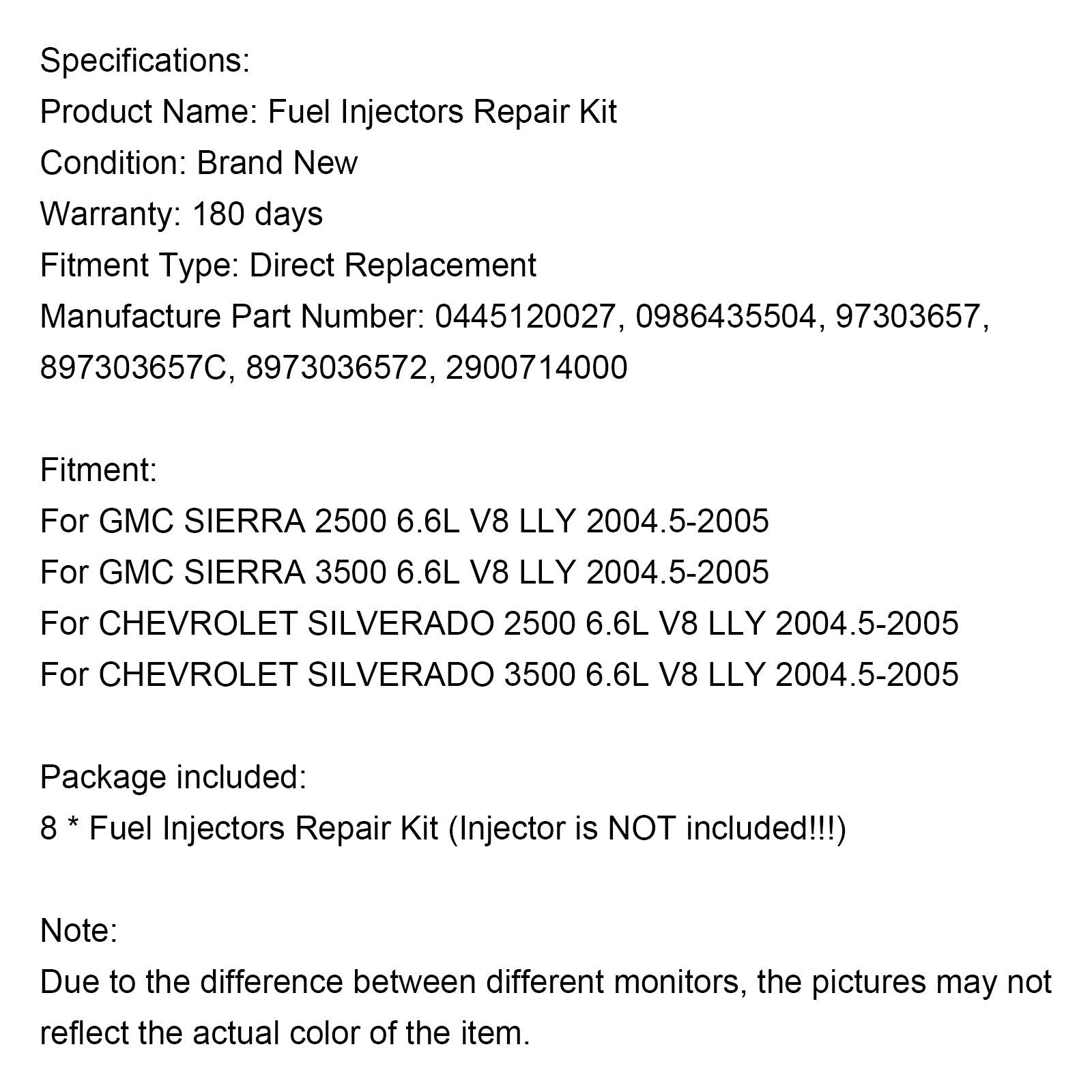 Kit de reparación de inyectores de combustible de 8 piezas para Chevy GMC Duramax 6.6L 2004-2005 Diesel