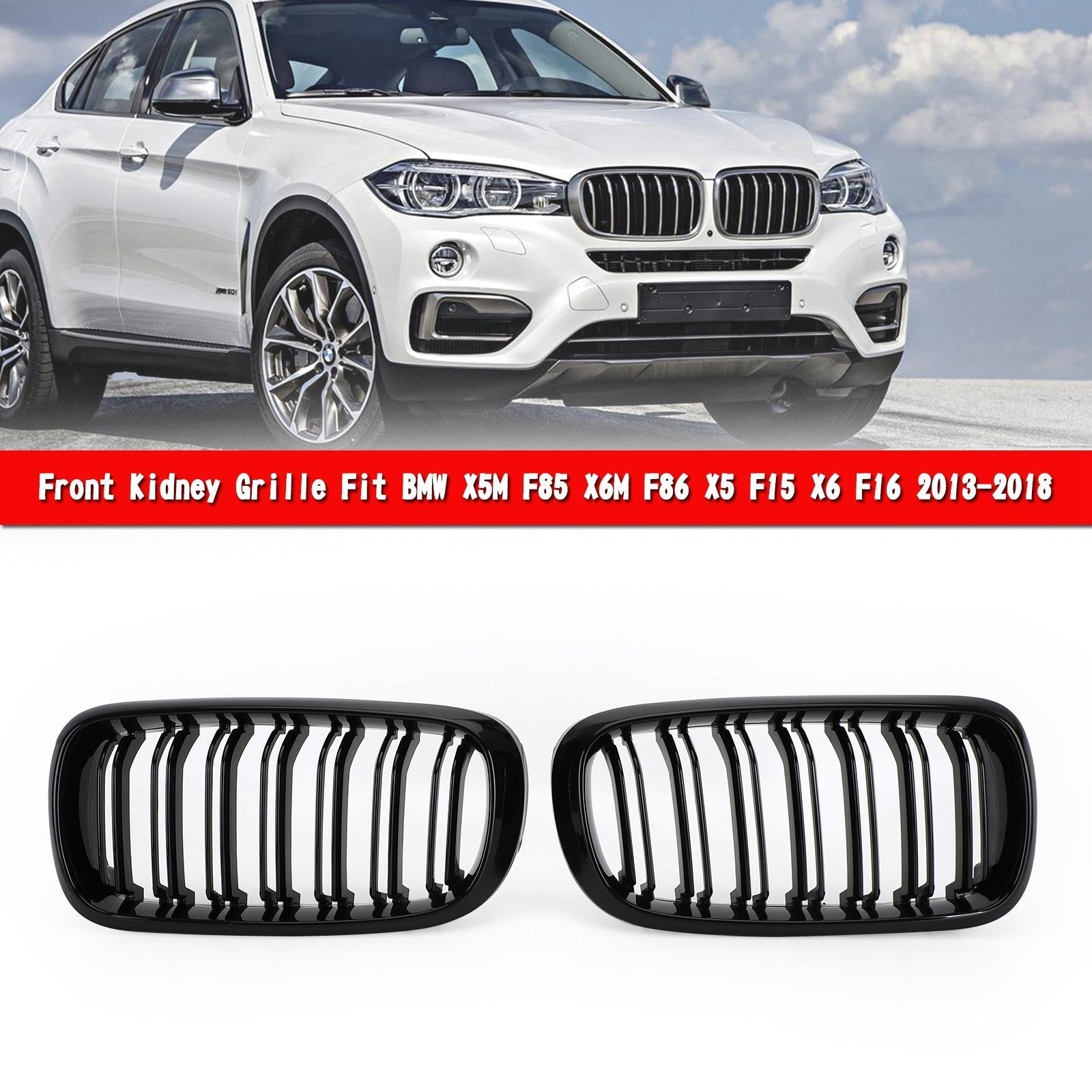 Calandre double avant noir brillant pour BMW X5M F85 X6M F86 X5 F15 X6 F16 13-18 générique