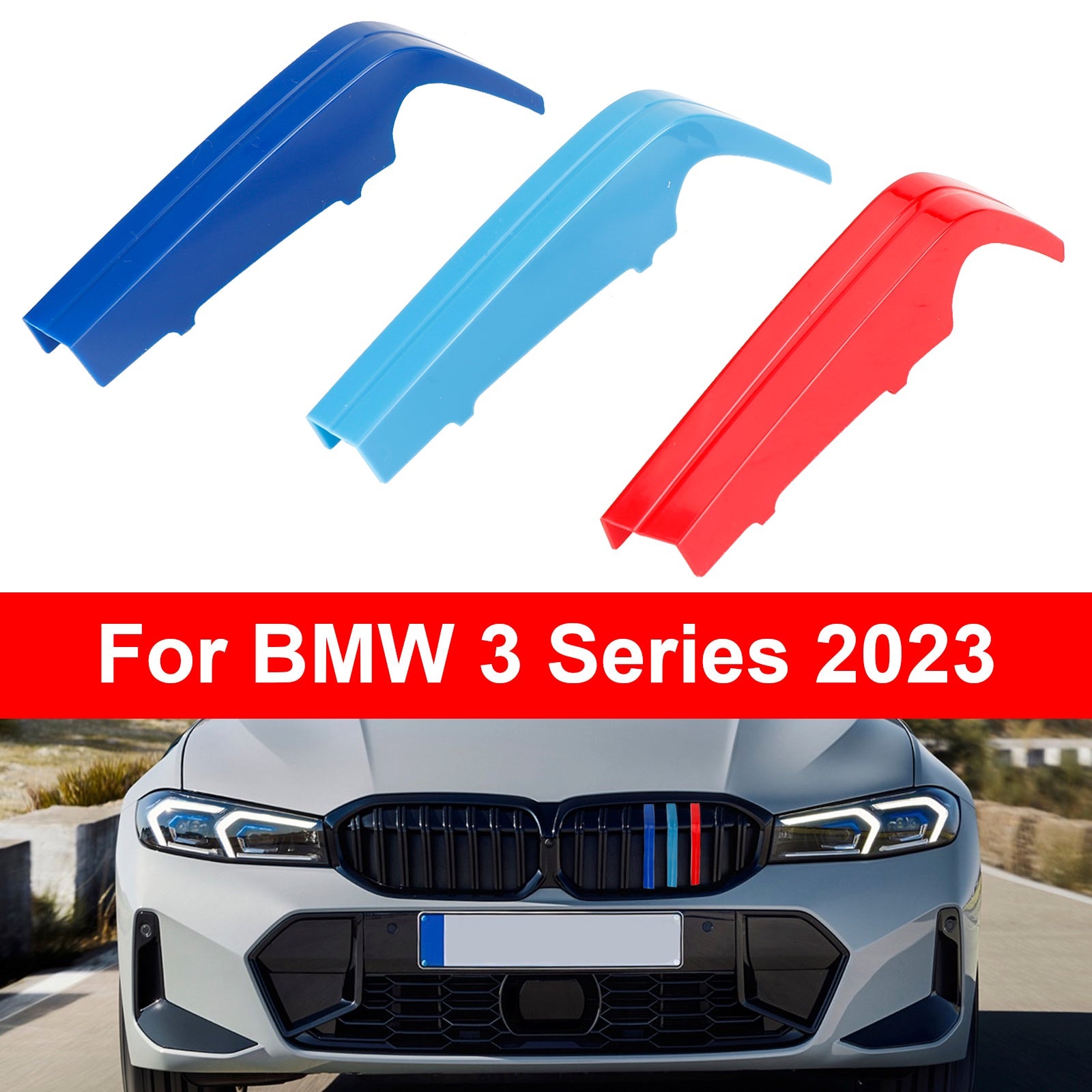 BMW Serie 3 2023 Rejilla Tricolor Tiras Protectoras Clip Embellecedor