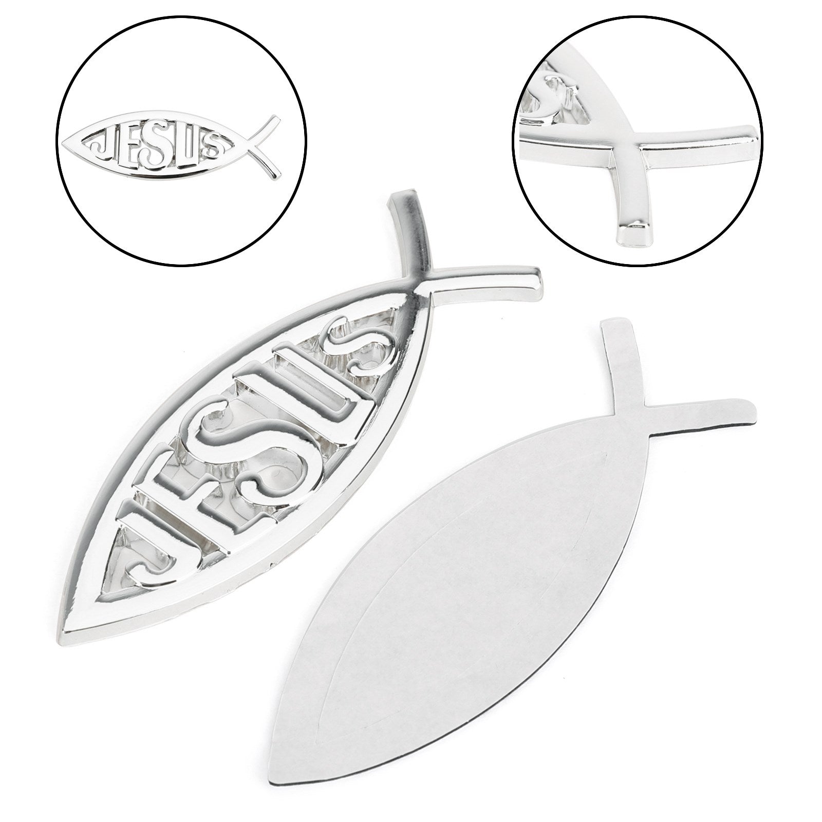 Etiqueta engomada del coche 3D Emblema Calcomanía Dios religioso para Christian Jesus Fish Símbolo Plata