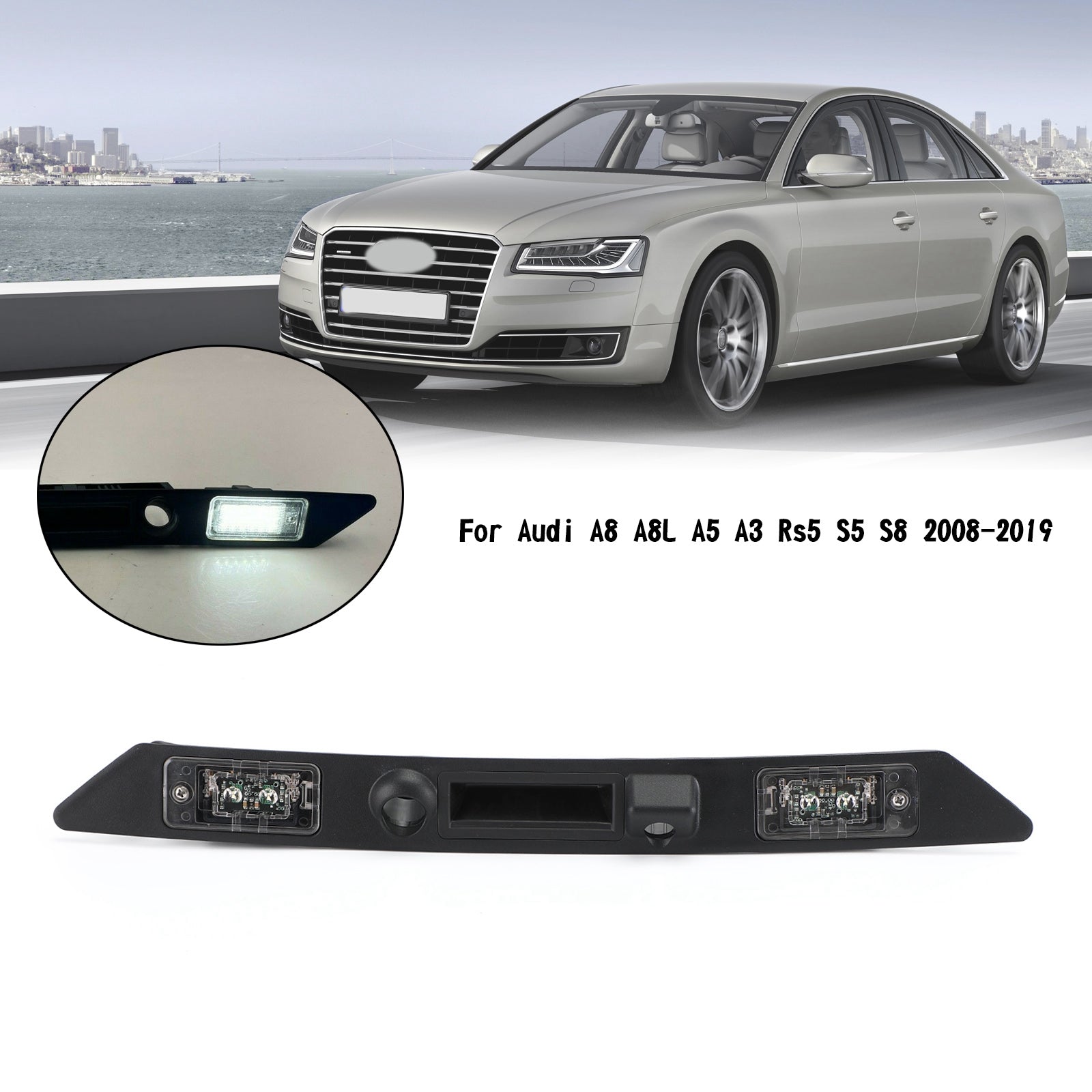 Poignée de feux de plaque d'immatriculation de coffre arrière pour Audi A8 A8L A5 A3 Rs5 S5 S8 2008-2019 générique