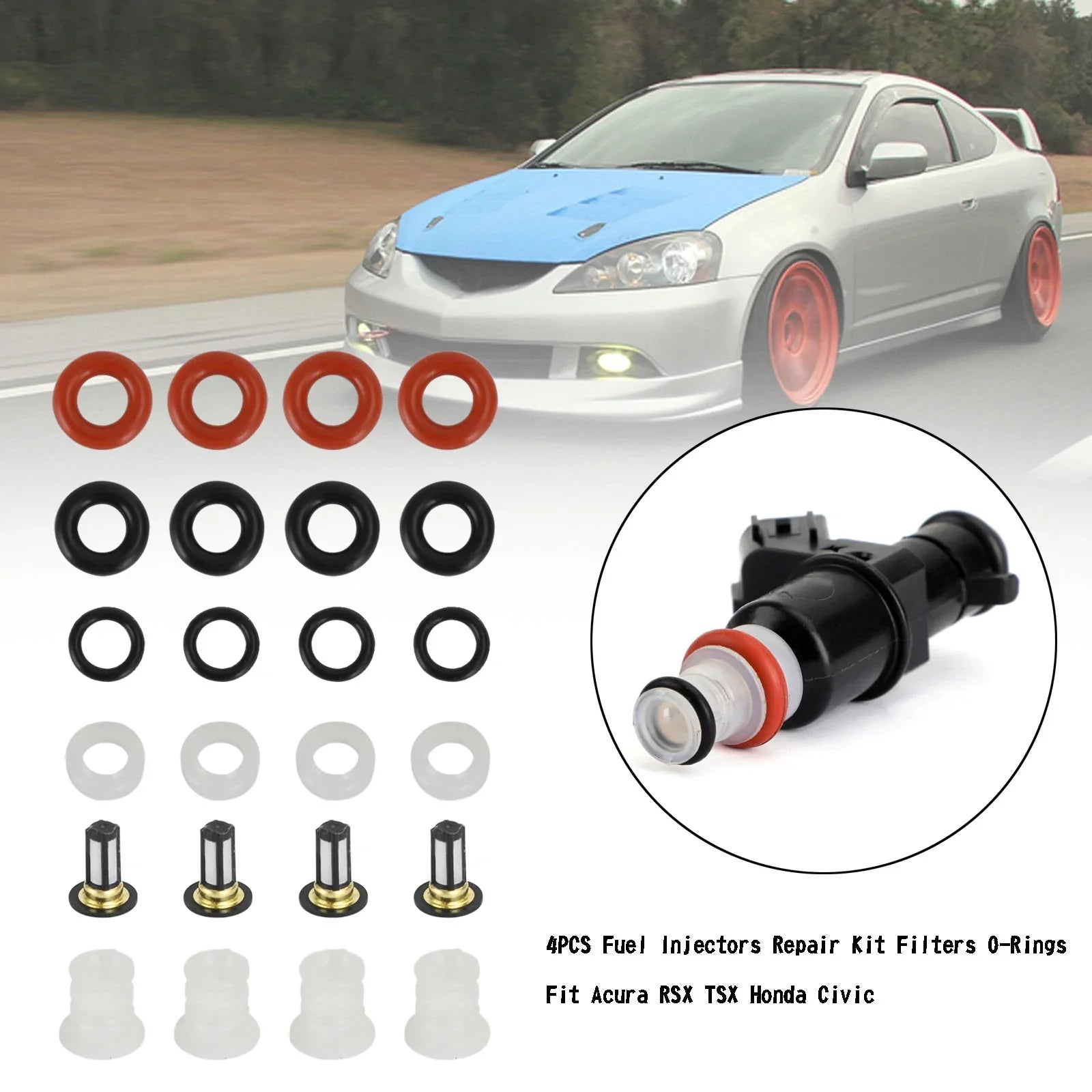 Kit de réparation d'injecteurs de carburant 4 pièces filtres joints toriques pour Acura RSX TSX Honda Civic générique