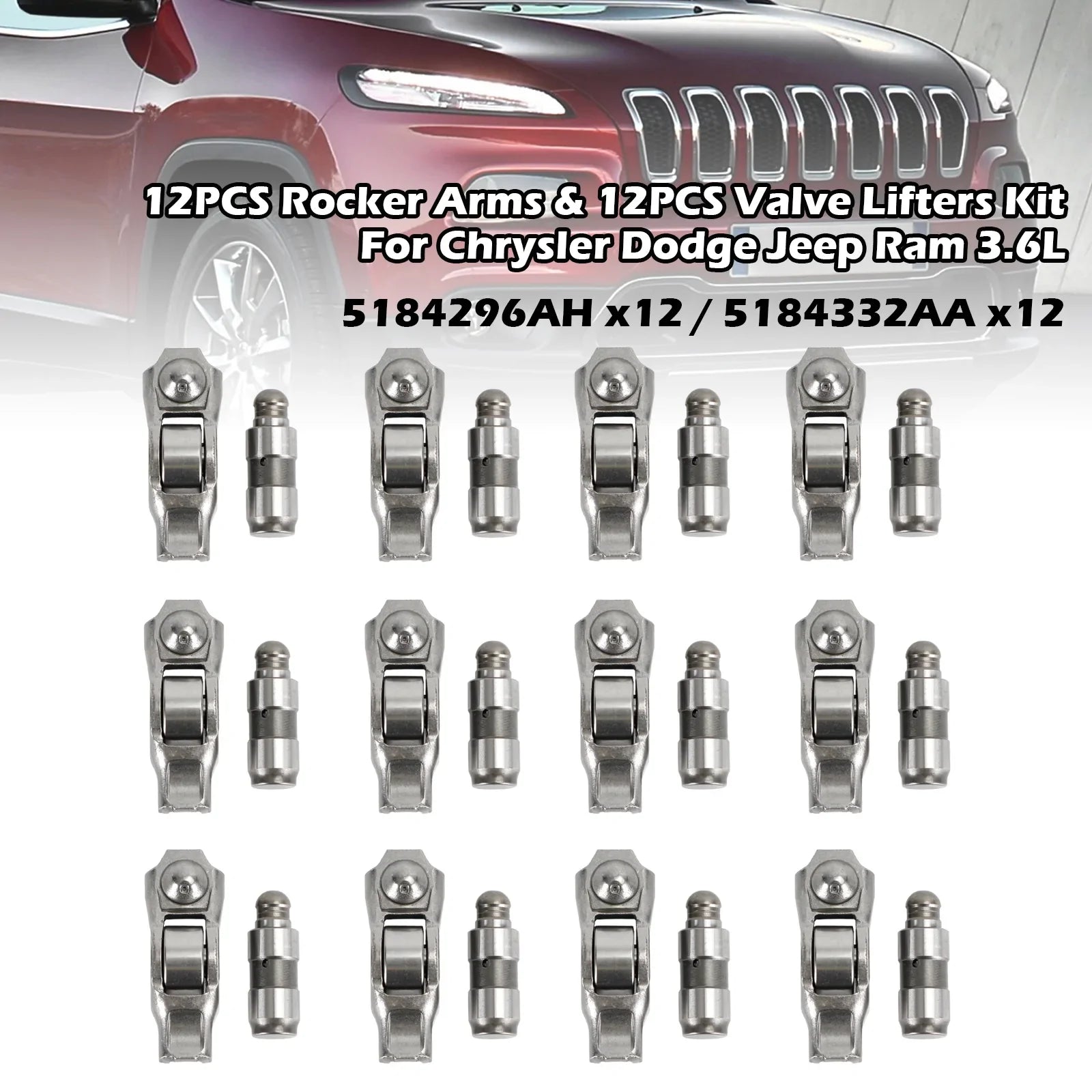 Kit de 12 culbuteurs et 12 pièces de poussoirs de soupape pour Chrysler Dodge Jeep Ram 3.6L