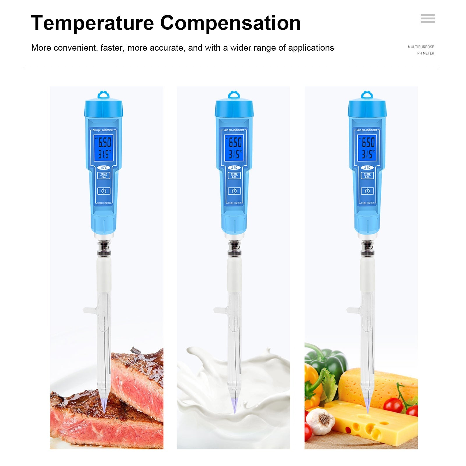 Penna del termometro del misuratore di pH per il tester digitale di acidità del laboratorio del suolo della carne della frutta dell'alimento