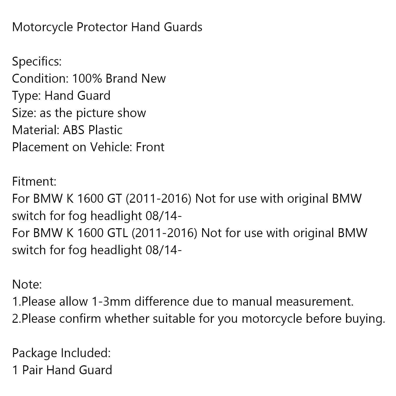 Paramani Manubrio Mano Conchiglie Protector Per BMW K1600GT K1600GTL 2011-2016 Generico