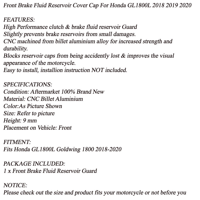 Réservoir de liquide de frein avant CNC Cuard pour Honda Goldwing 1800 2018-2020 Noir Generic