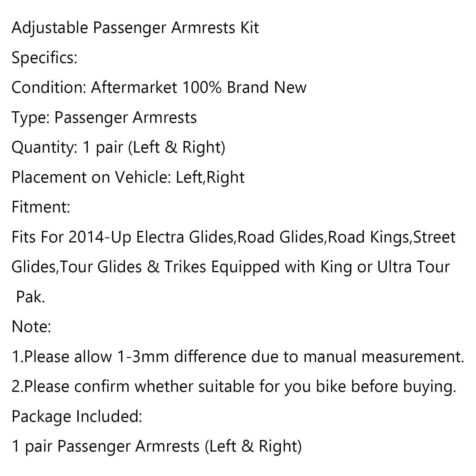 Accoudoirs passager furtifs pour Touring Electra Street Glide Road King 2014-2018 générique