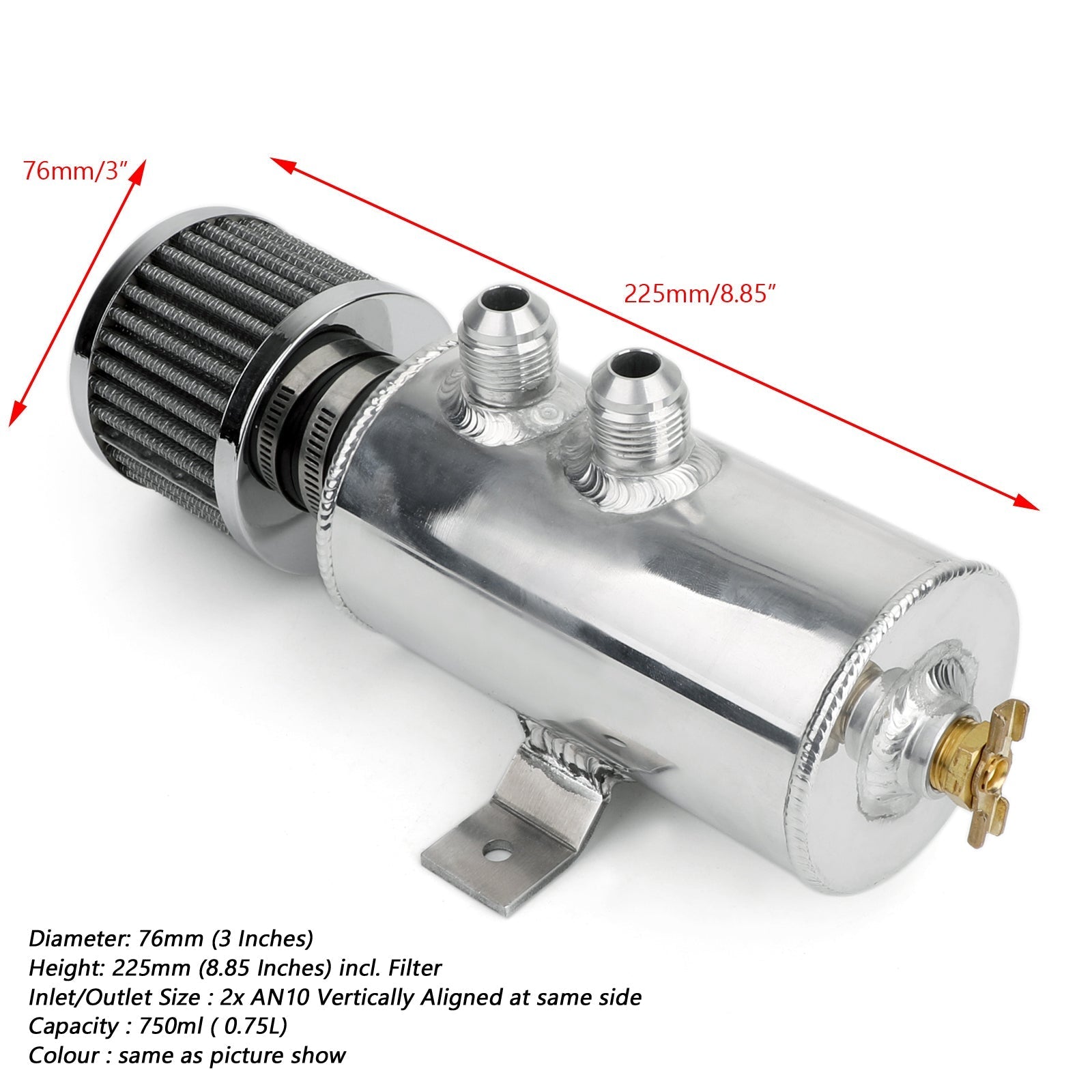Colector de aceite de motor con deflector de aluminio 2x AN10 Filtro de ventilación de doble puerto Plata genérica