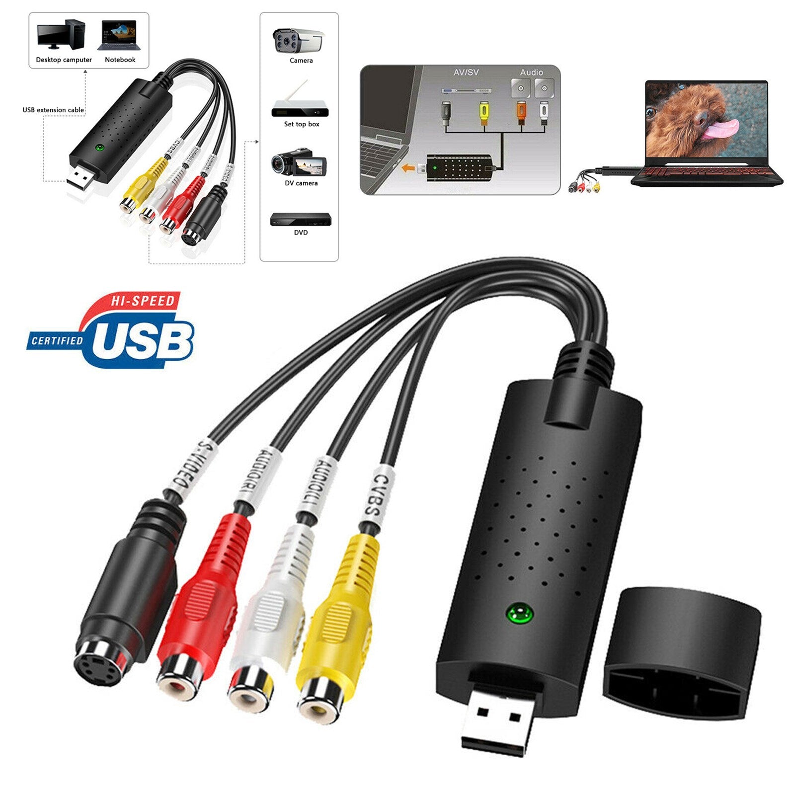 USB 2.0 Audio TV Vidéo VHS vers DVD Magnétoscope PC HDD Convertisseur Adaptateur Carte de capture