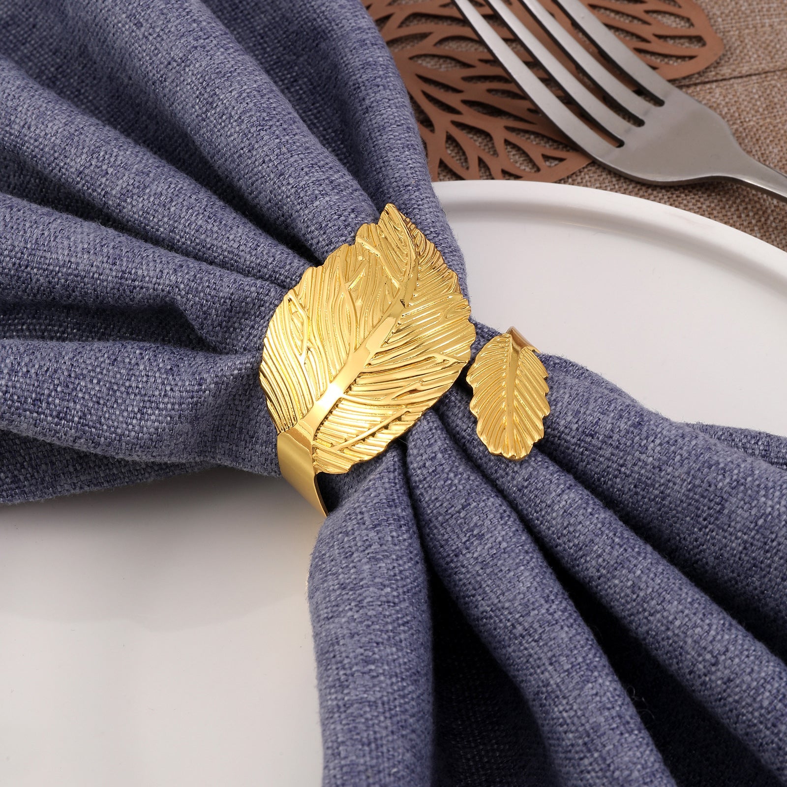 Anneaux de serviette en forme de feuille, 12 pièces, porte-serviettes, ornements en alliage doré