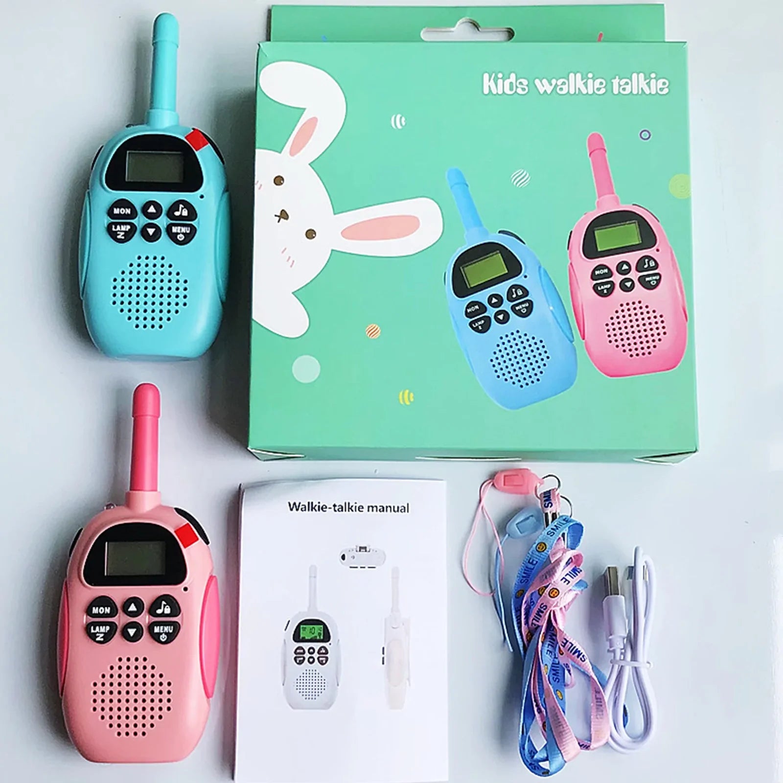 Paquete de 2 Talkies -Walkies Children - Rango de 3 km - 22 canales - Lámpara de bolsillo - Recargable