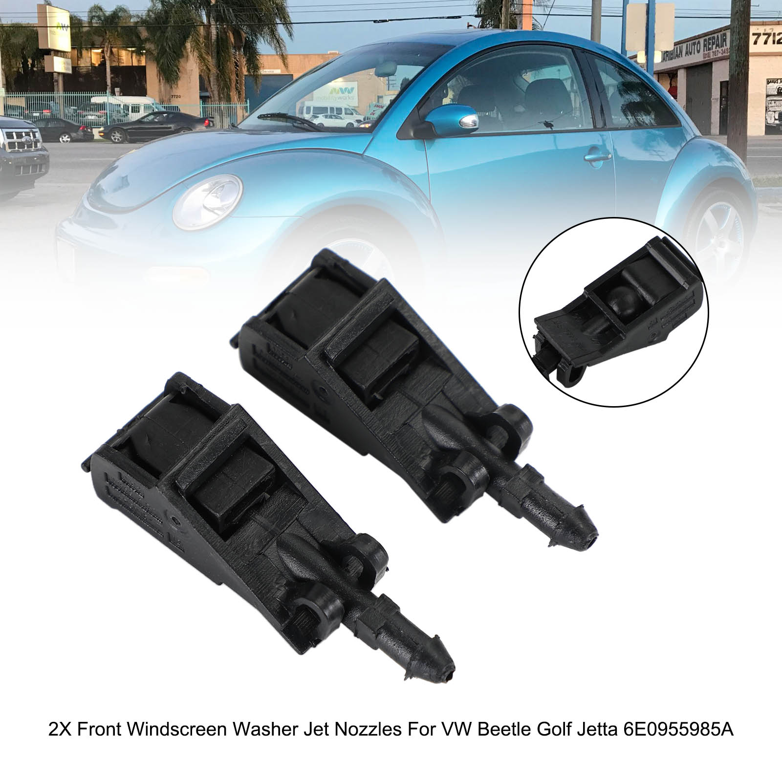 Paquete de 2 boquillas para limpiaparabrisas delantero para VW Beetle Golf Jetta Generic 6E0955985A