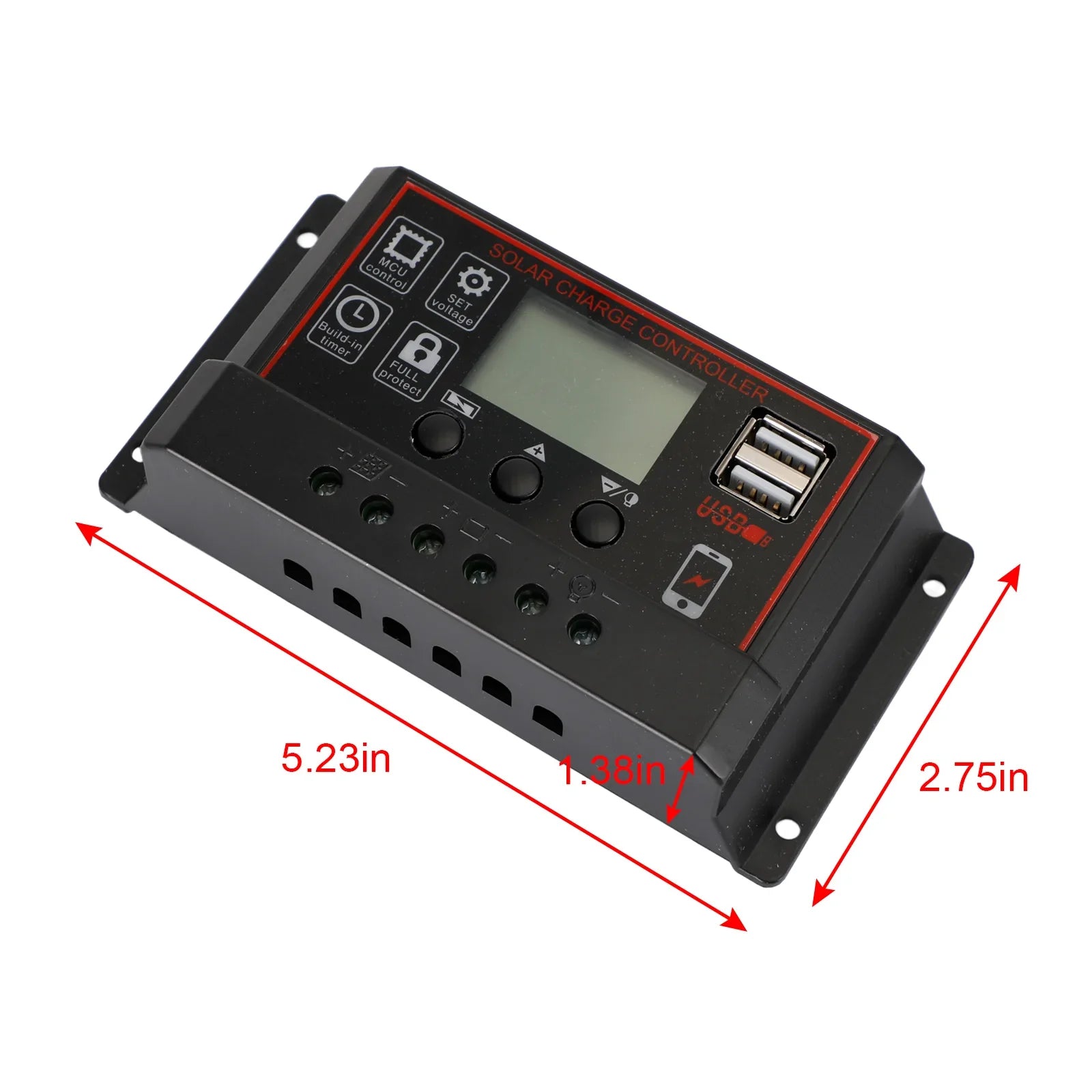 10A/20A/30A Régulateur de charge de panneau solaire PWM LCD Dual USB 12V/24V