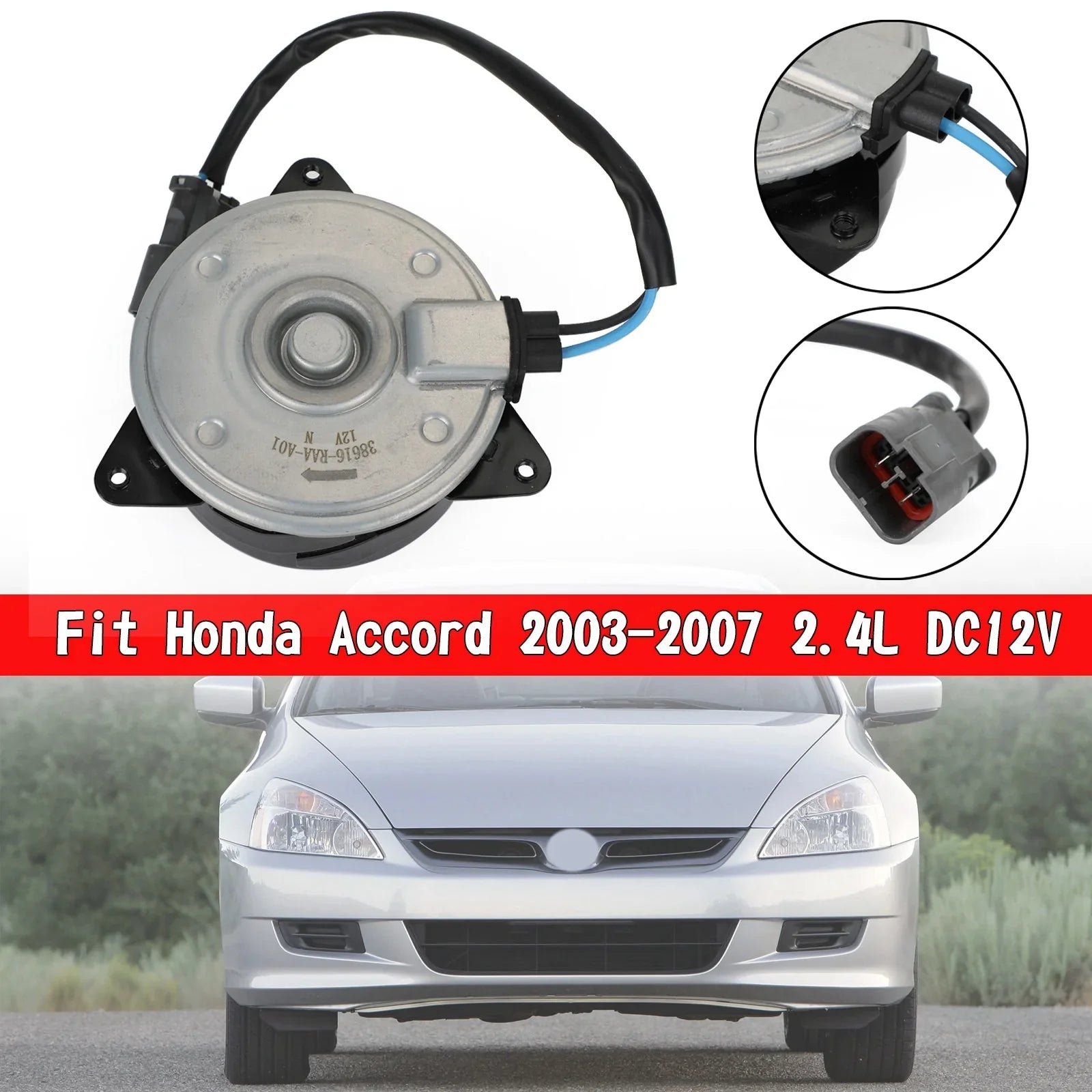 Motor de ventilador de condensador de A/C 38616-RAA-A01 compatible con Honda Accord 2003-2007 2.4L DC12V genérico