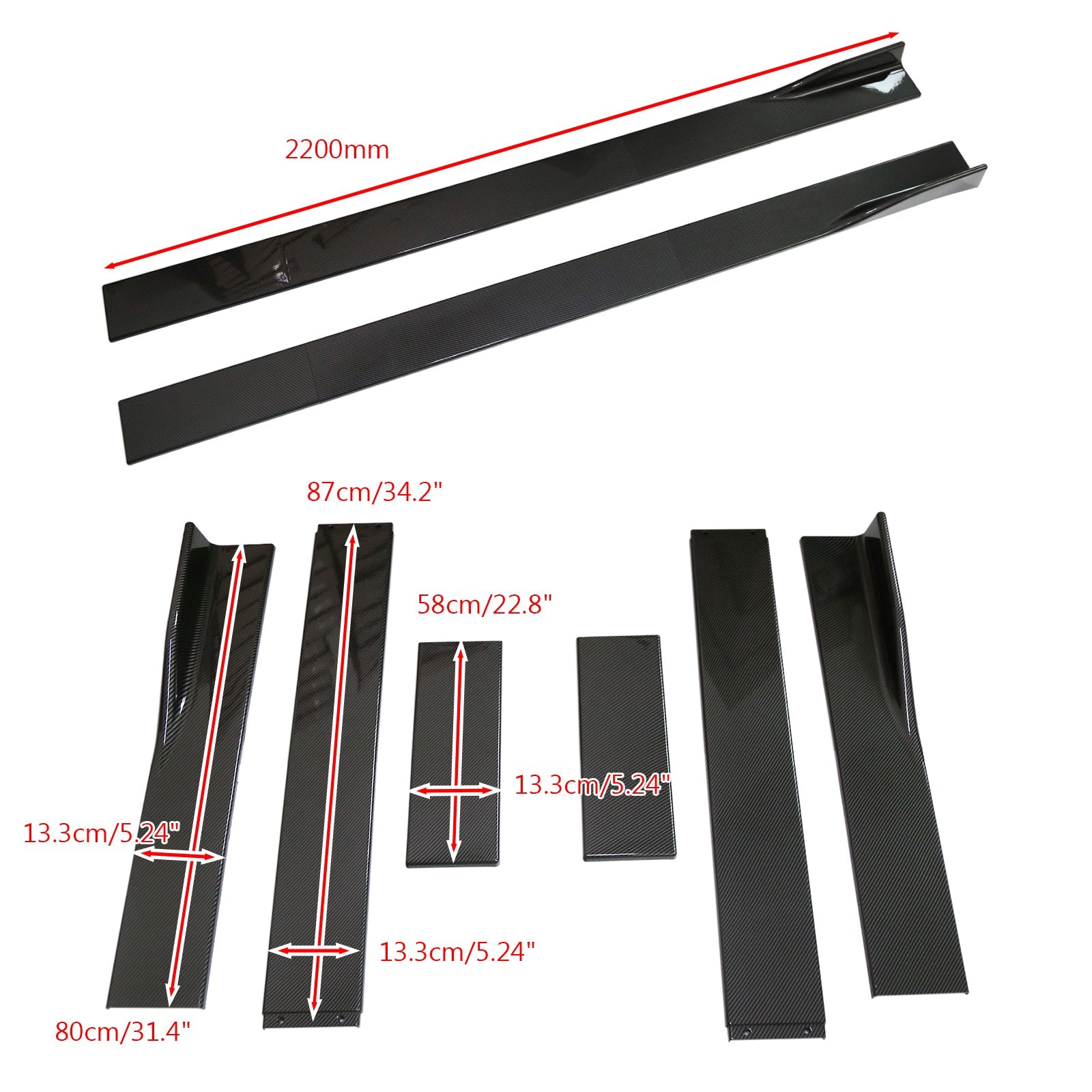86.6" Universal Side Jupe Extensions Rocker Panel Splitters Lip Carbon Fiber Look Generic