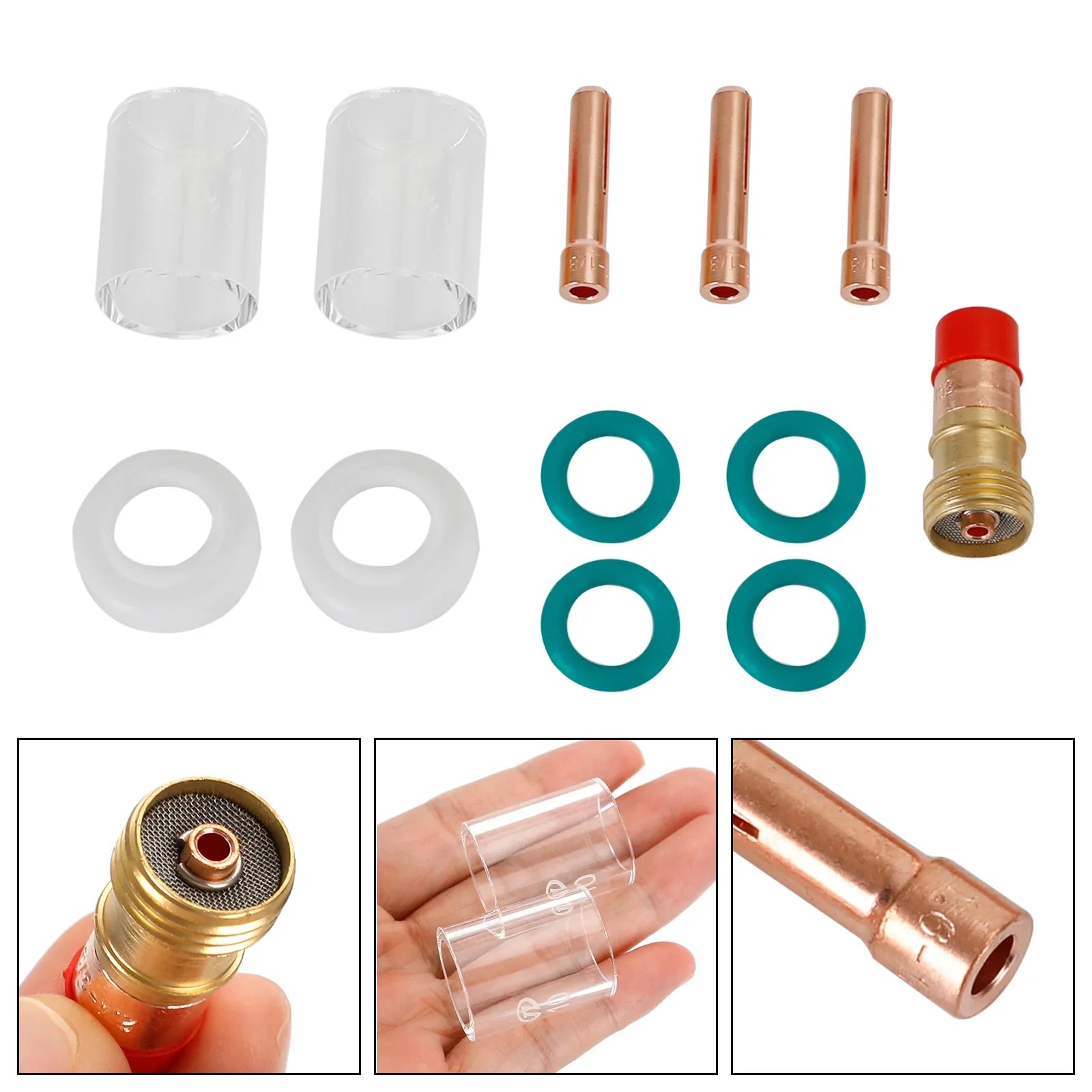 Kit de accesorios de soplete de soldadura Tig de vidrio Pyrex de 12 piezas para Wp-17/18/26