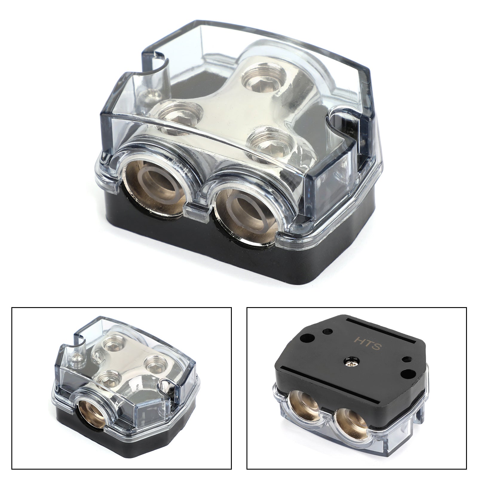 Boîtier en plastique transparent résistant à la chaleur Bloc de distribution de répartiteur nickelé 1x0 In 2x0 GA Out Block Splitter Fusebox pour Car Audio Marine